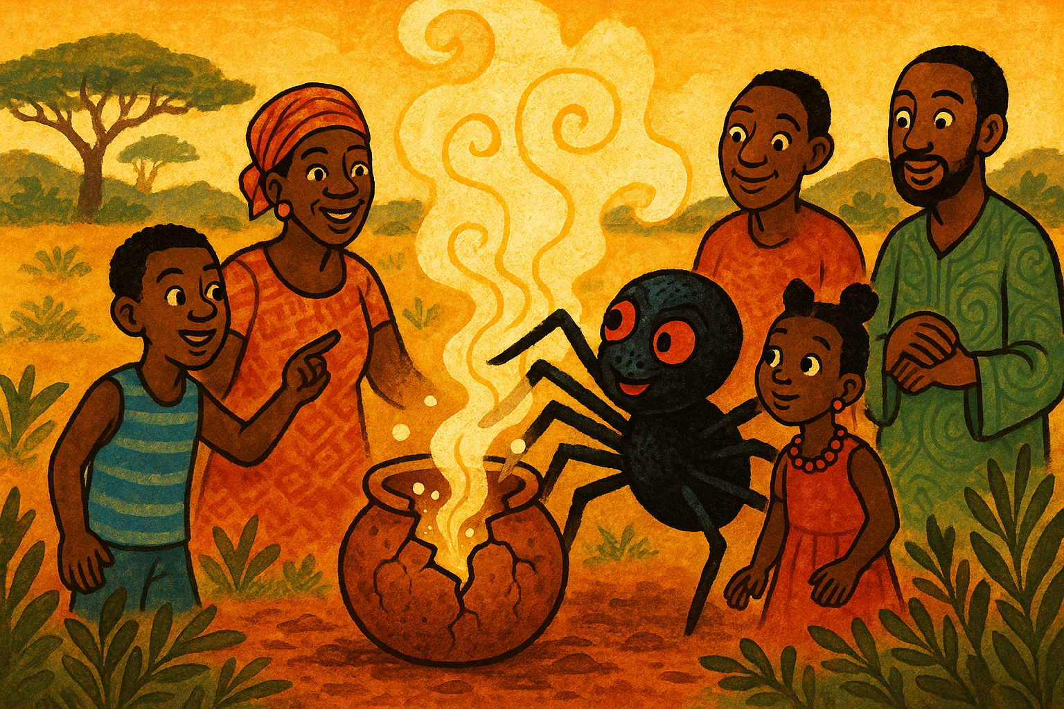 Anansi and the Broken Pot of Wisdom – A Folktale from Ghana’s Ashanti Storytelling Tradition